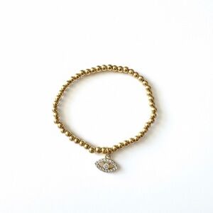 Gold Beaded Bracelet with Eye Charm